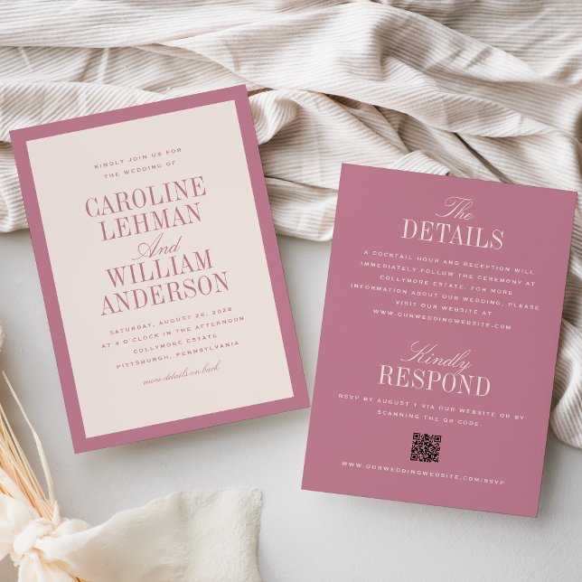 Pink Classic Elegant Double-Sided Wedding  Invitation (Creator Uploaded)