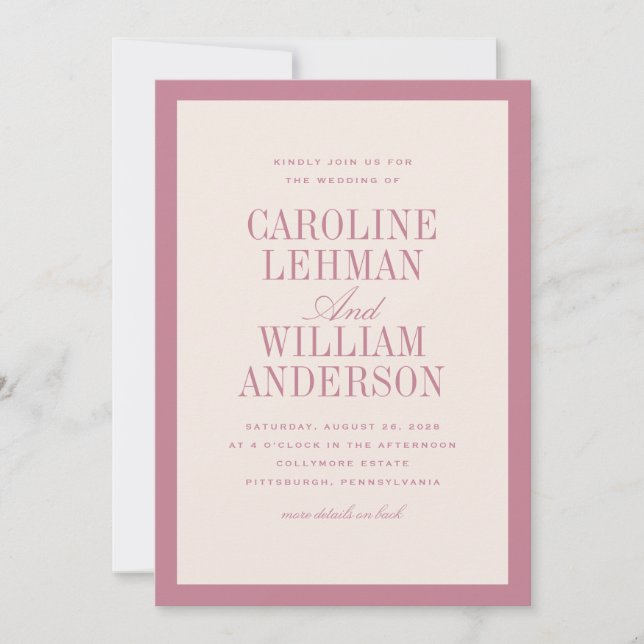 Pink Classic Elegant Wedding  Invitation (Front)