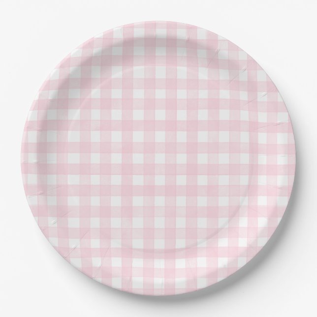 Pink Classic Gingham Paper Plate (Front)