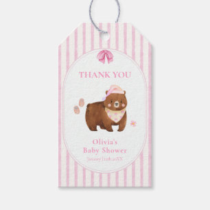 Pink Classic Stripe We Can Bearly Wait Baby Shower Gift Tags