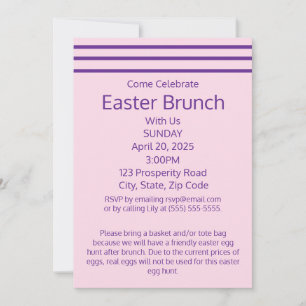 Pink Classic Striped Easter Brunch Holiday Invitation