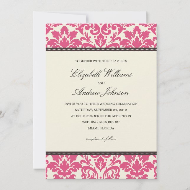 PINK CLASSY DAMASK | WEDDING INVITATION (Front)