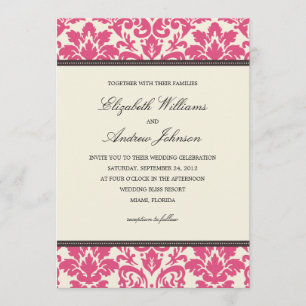 PINK CLASSY DAMASK WEDDING INVITATION