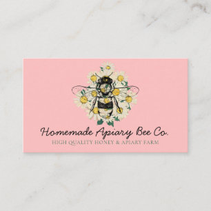 Pink Classy Heart Daisy Flowers Apiary Honey Bee Business Card