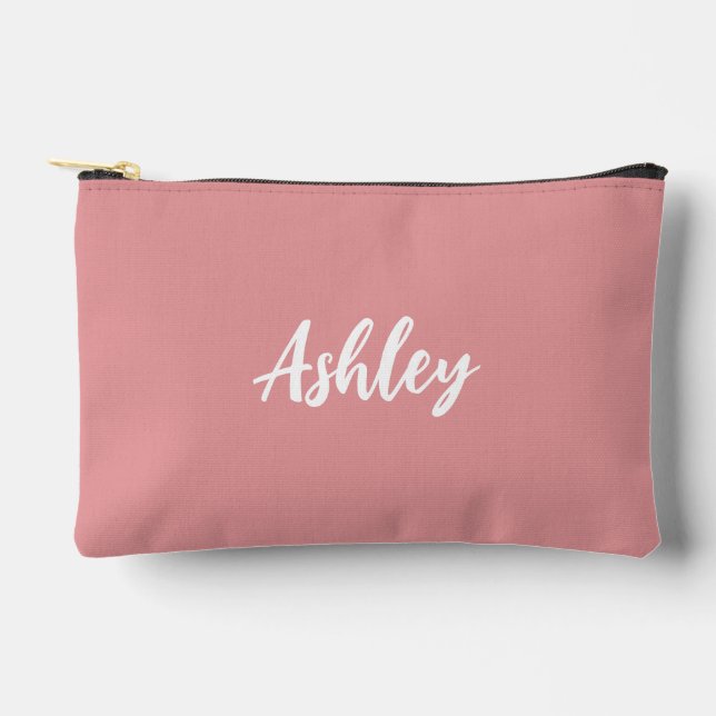 Pink clay calligraphy monogram accessory pouch (Front)