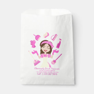 Pink Cleaning Housekeeper Lady Cartoon Favour Bags