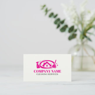 Pink Cleaning Service House Professional Cleaning Business Card