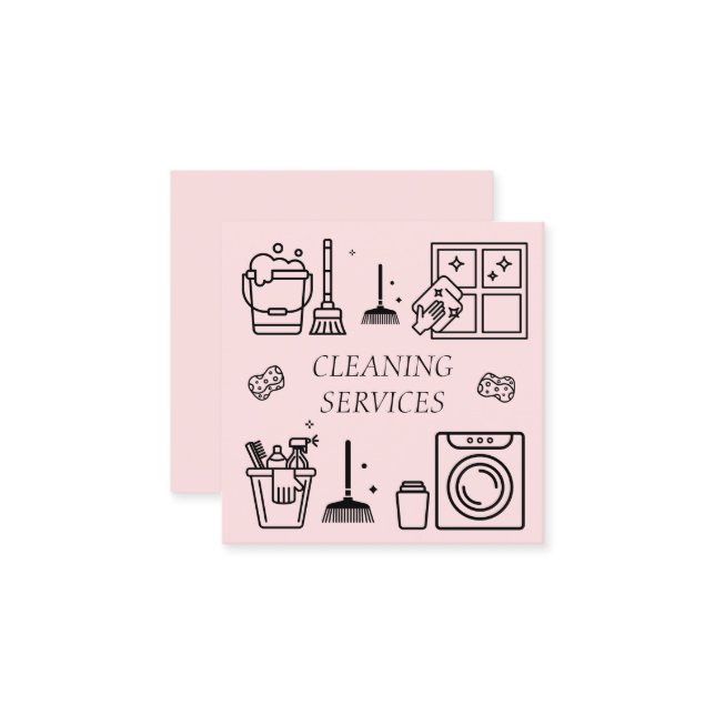 Pink Cleaning Services Commercial Domestic  Square Business Card (Front/Back In Situ)