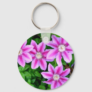 Pink Clematis and wild Oregano Key Ring