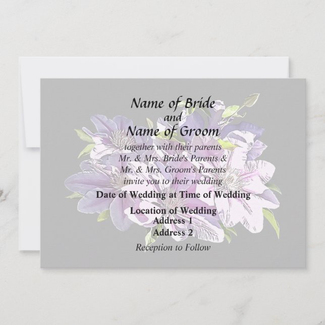 Pink Clematis Invitation (Front)