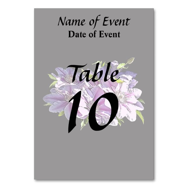 Pink Clematis Table Number (Back)