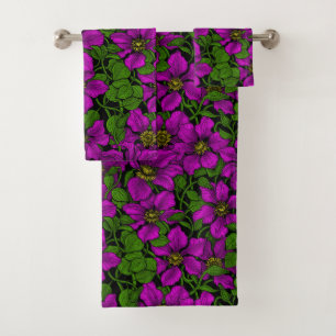 Pink Clematis vine Bath Towel Set