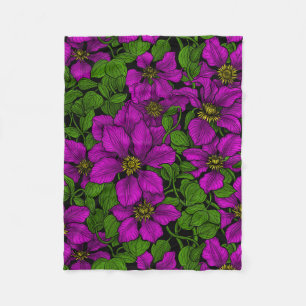 Pink Clematis vine Fleece Blanket