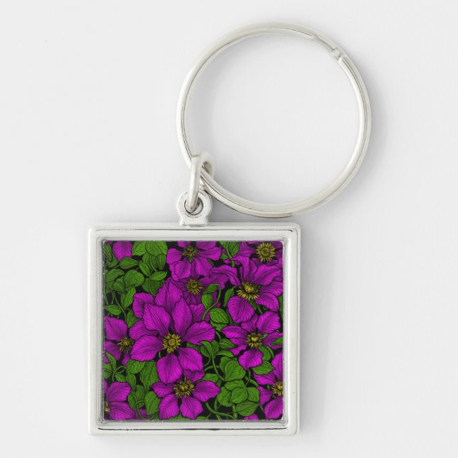 Pink Clematis vine Key Ring (Front)