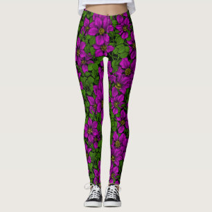 Pink Clematis vine Leggings