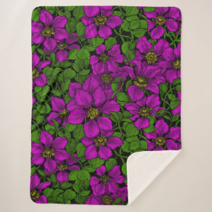 Pink Clematis vine Sherpa Blanket