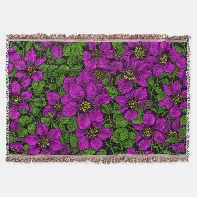 Pink Clematis vine Throw Blanket (Front)