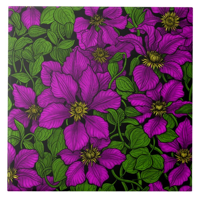 Pink Clematis vine Tile (Front)