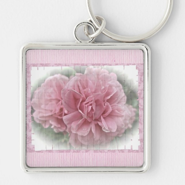 Pink Climbing Rose Blossoms Key Ring (Front)