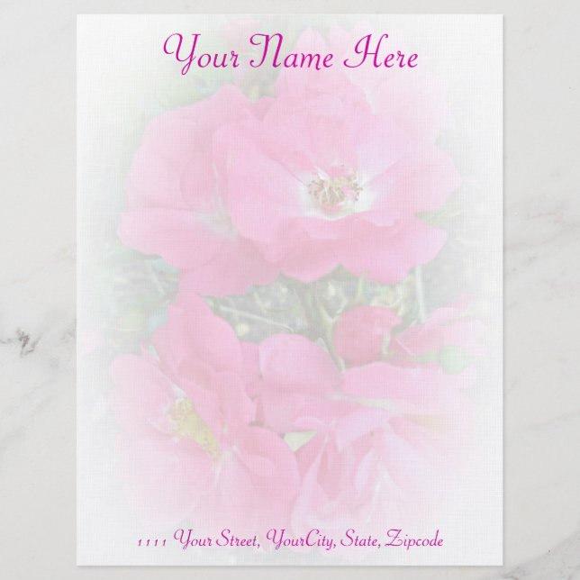 Pink Climbing Rose Letterhead Stationery (Front)