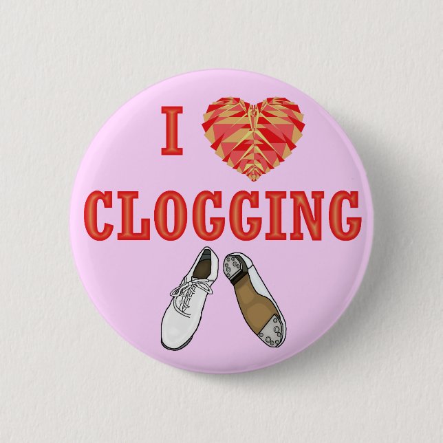 Pink Clogging I Love Heart with Shoes Girls Dance 6 Cm Round Badge (Front)