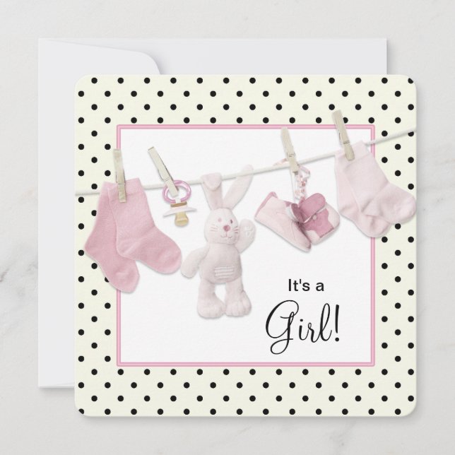 Pink Clothesline Baby Girl Shower Invitation (Front)