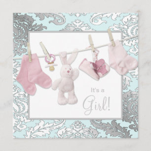 Pink Clothesline Baby Girl Shower Invitations