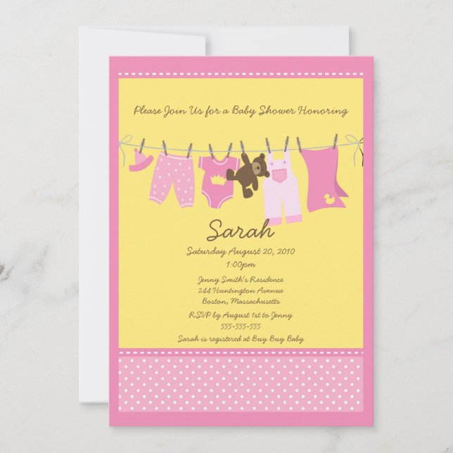 Pink Clothesline Baby Shower Invitation (Front)