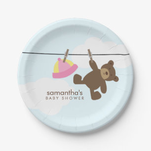 Pink Clothesline Baby Shower Paper Plate