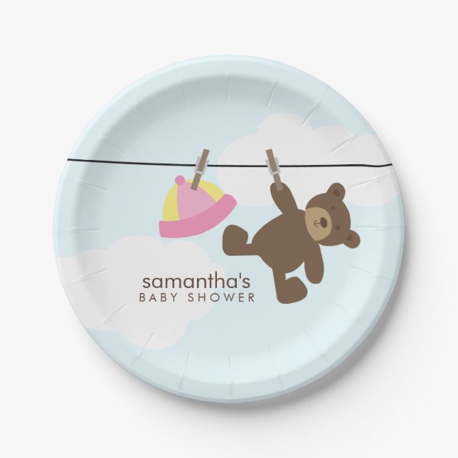 Pink Clothesline Baby Shower Paper Plate (Front)