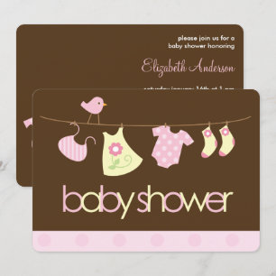 Pink Clothesline Girl Baby Shower Invitation