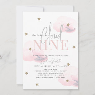 Pink Cloud 9 Gold Stars Watercolor Bridal Shower Invitation