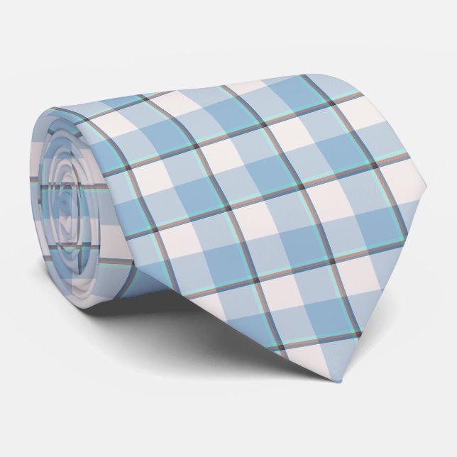 Pink Cloud and Blue Lagoon Plaid Neck Tie (Rolled)
