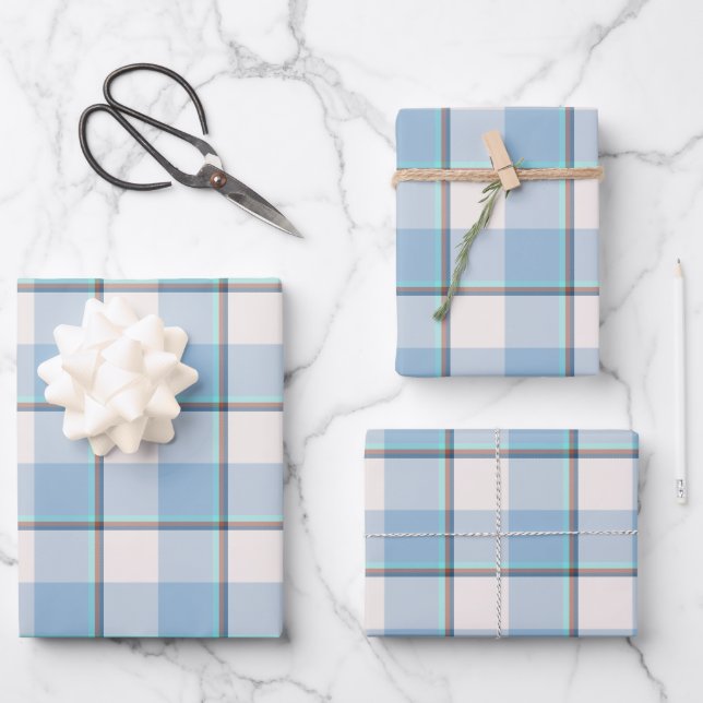Pink Cloud and Blue Lagoon Plaid Wrapping Paper Sheet (Front)