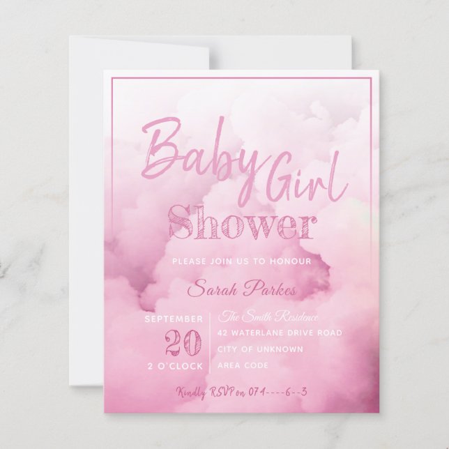 Pink Cloud Baby Girl Baby Shower Invitation (Front)