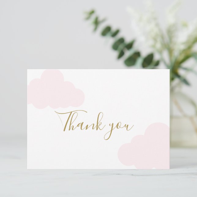 Pink Cloud Baby Shower Girl Thank You Card (Standing Front)