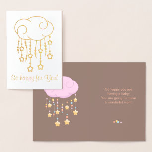 Pink Cloud Beads Stars Mobile Having Baby Foil Card