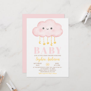 Pink cloud Girl Baby Shower Invitation