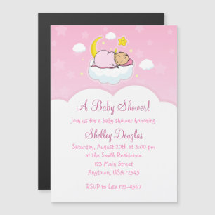 Pink Cloud Girl Magnetic Baby Shower Invitations