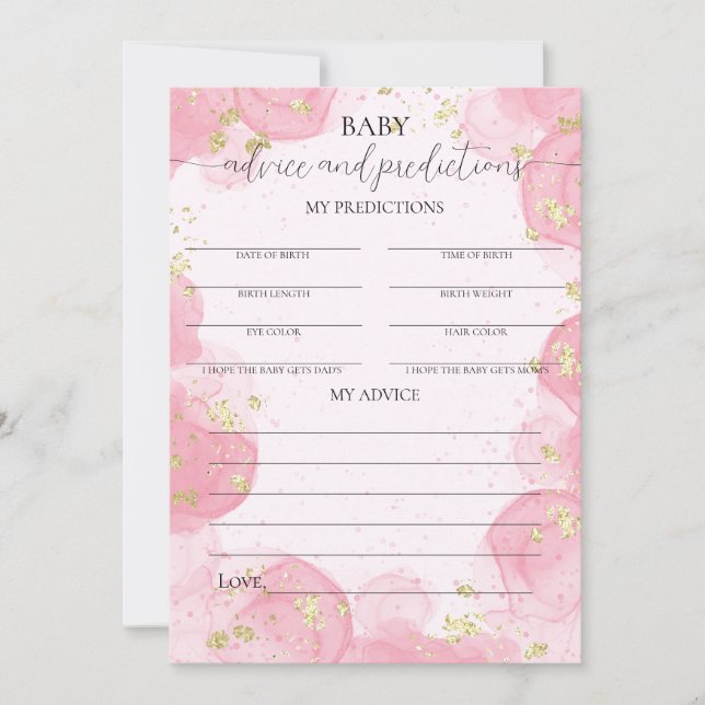 Pink Cloud Gold Glitter Baby Shower Advice Card (Front)