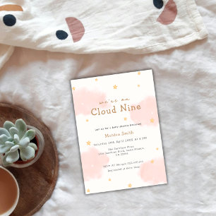 Pink Cloud Nine Girl Baby Shower Invitation