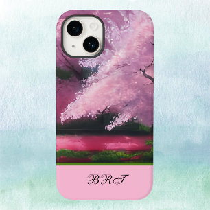 Pink Cloud of Sakura Cherry Blossoms with Initials iPhone 14 Case