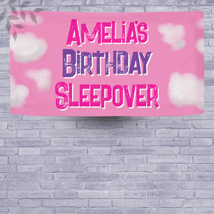 Pink Cloud Personalised Birthday Sleepover Banner