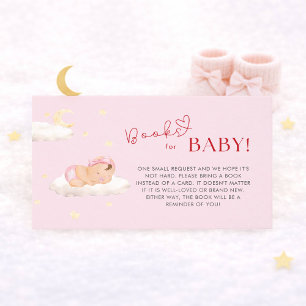 Pink Cloud Star Baby Girl Shower Book Request Enclosure Card