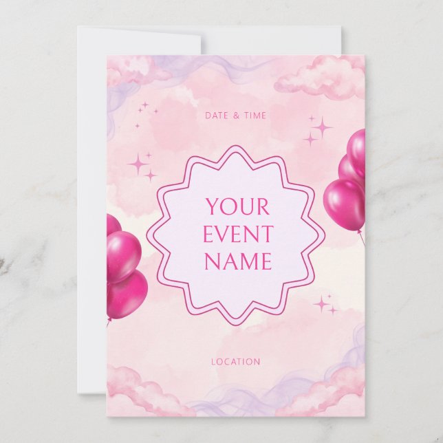 Pink Cloud Starburst Invitation (Front)