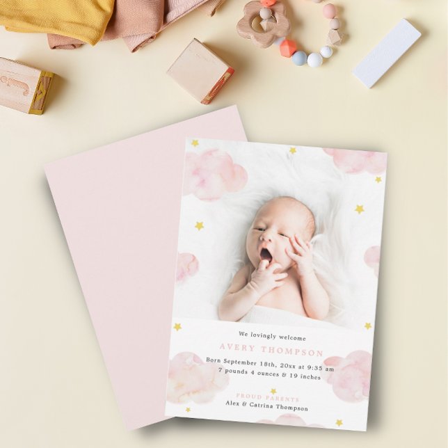 Pink Clouds Baby Girl Photo  Birth Announcements (Creator Uploaded)