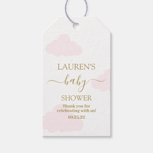 Pink Clouds Baby Shower Girl Gift Tag (Front)