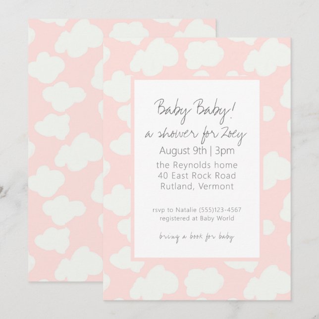 Pink Clouds Baby Shower Invitation (Front/Back)