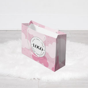 Pink Clouds Dotted Kid Store Brand Add Custom Logo Large Gift Bag