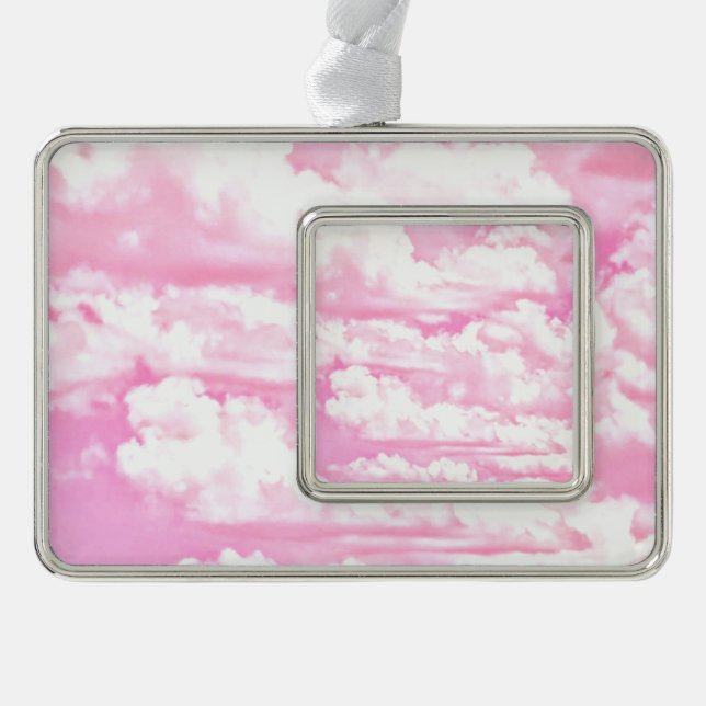 Pink Clouds Fashion Background Silver Plated Framed Ornament (Front)